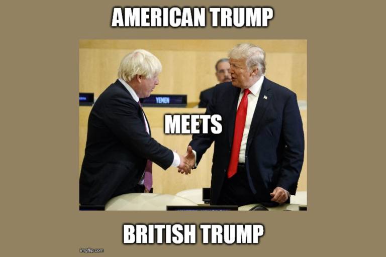 Fotos chamam encontro entre Trump e Johnson de encontro entre Trump americano e britânico