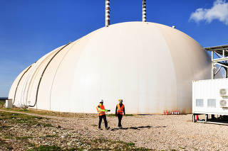 A carbon dioxide storage prototype built by Energy Dome in Ottana, on the island of Sardinia, Italy, Feb. 2, 2024. (Gaia Squarci/The New York Times)