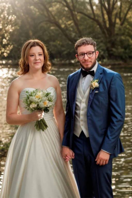 Katie Enell, uma das dez pessoas fotografadas para a exposição, aparece com o companheiro no dia do casamento em 2025