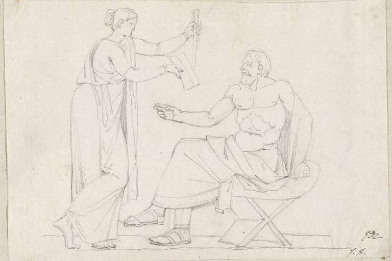 'Sócrates e Diotima', do pintor neoclássico francês Jacques-Louis David (1748-1825)