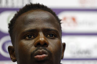 CF Rayo Majadahonda's Cheikh Kane Sarr holds a press conference after racist episode