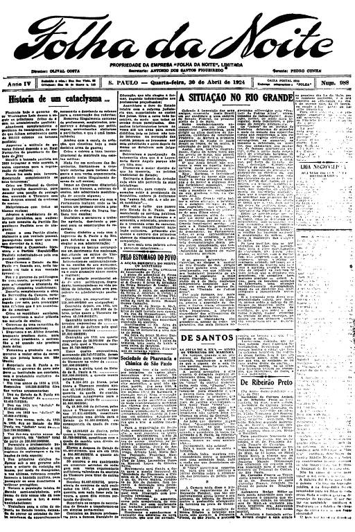 Primeira Página da Folha da Noite de 30 de abril de 1924