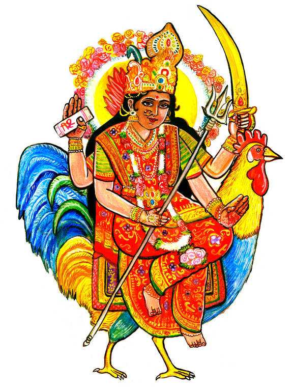 desenho de deusa indiana em cores berrantes