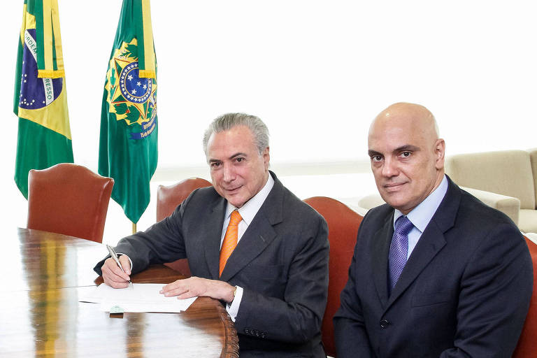 O então presidente Michel Temer (MDB) em encontro com o ministro do STF (Supremo Tribunal Federal) Alexandre de Moraes, em Brasília