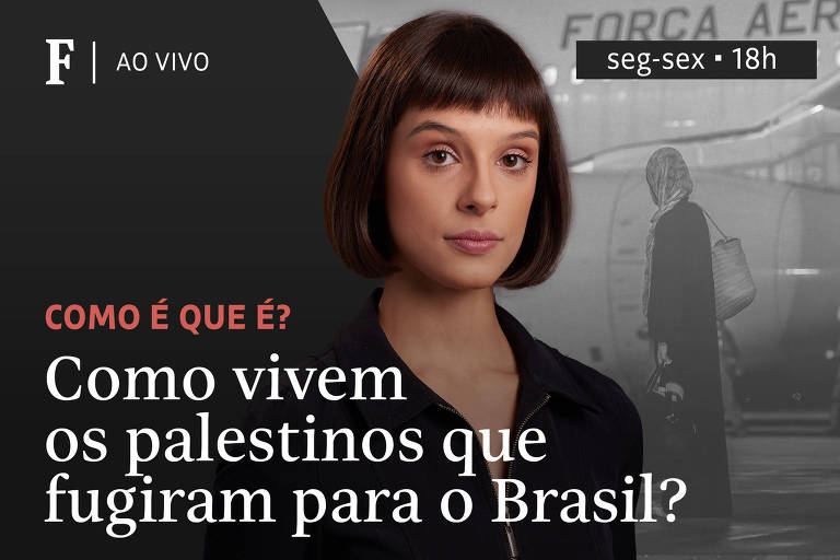 Isabella Faria encara a câmera com os dizeres à esquerda: "Como vivem os palestinos que fugiram para o Brasil?"