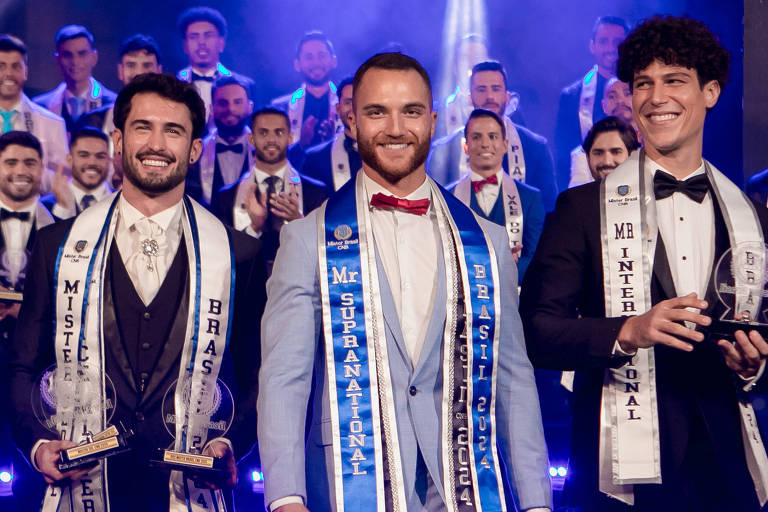 O gaúcho Matheus Maia (centro) é o vencedor do Mister Brasil CNB 2024