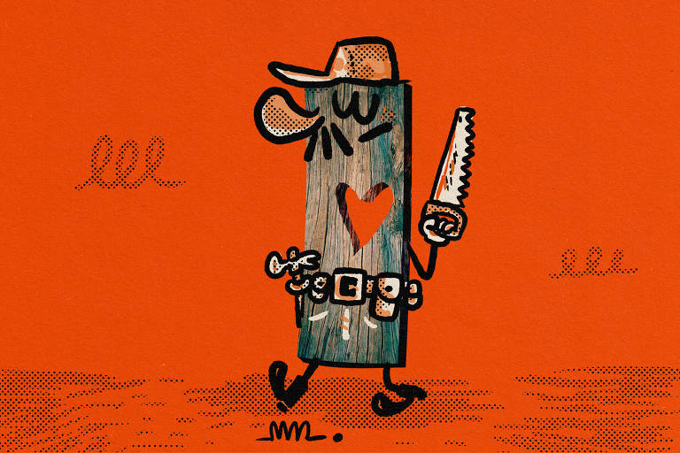 No cartum de Marcelo Martinez, um personagem marceneiro feito a partir de uma tábua. Ele tem um buraco recortado no peito, em formato de coração