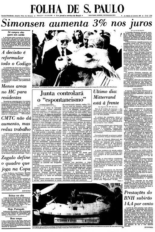 Primeira Página da Folha de 4 de maio de 1974