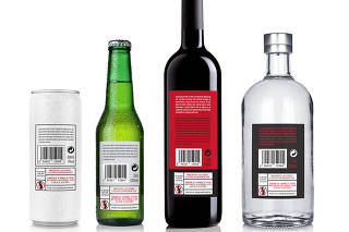 An undated photo provided by Alcohol Action Ireland shows examples of labels that will be added in 2026 to containers of all beer, wine and liquor sold in Ireland, emphasizing the ties between alcohol use and liver disease or cancer. (Alcohol Action Ireland via The New York Times)