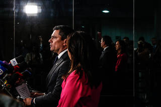 Sergio Moro dá entrevista coletiva em Brasília após sua absolvição no TRE-PR