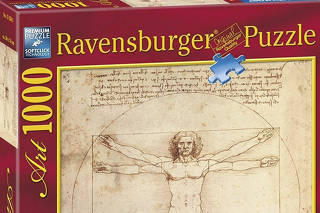 An undated image provided by Ravensburger Puzzle of the box for their puzzle that features Leonardo da Vinci?s ?Vitruvian Man.? (Ravensburger Puzzle via The New York Times)