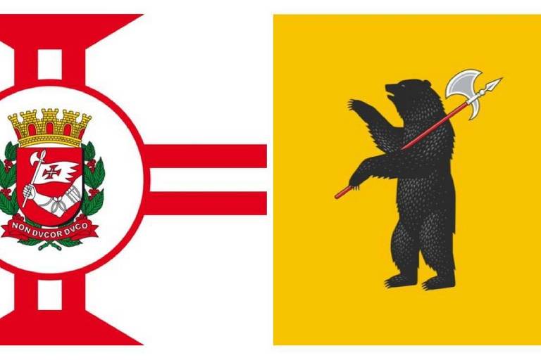Bandeiras de São Paulo (à esq.) e da cidade russa Yaroslavl Oblast