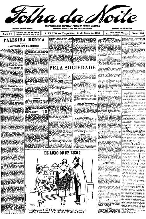 Primeira Página da Folha da Noite de 6 de maio de 1924