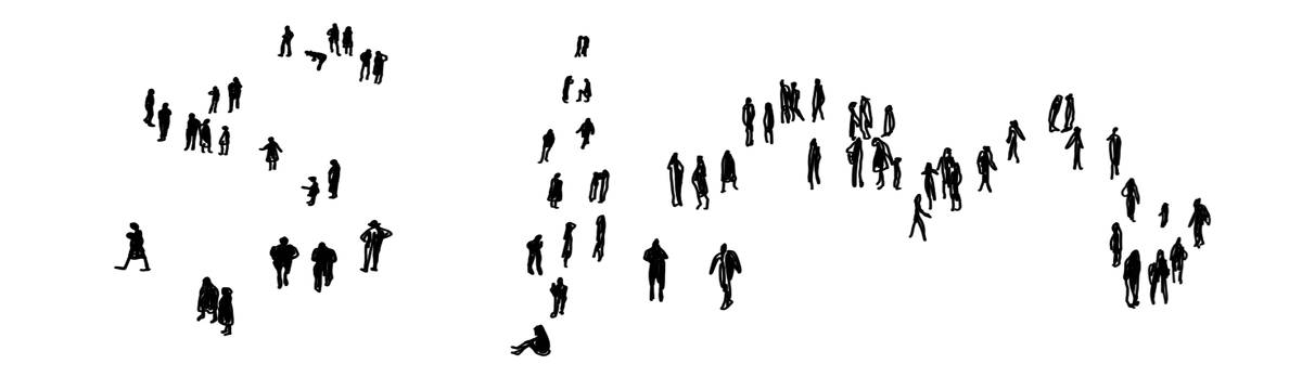 A tirinha em preto e branco de Estela May, publicada em 13/04/24, traz uma multidão que soletra “SIM”