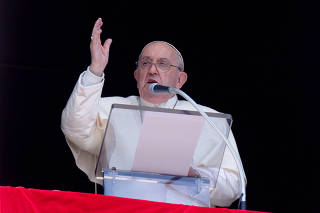 Pope Francis leads the Regina Caeli prayer at the Vatican