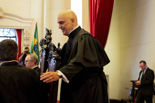 Brazil's Supreme Court Judge Alexandre de Moraes attends an academic event at the Law School of the University of Sao Paulo