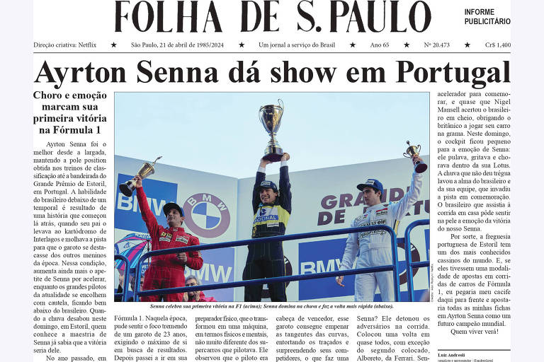 Segunda capa histórica sobre Senna revive vitória épica em Portugal, a primeira dele na F1