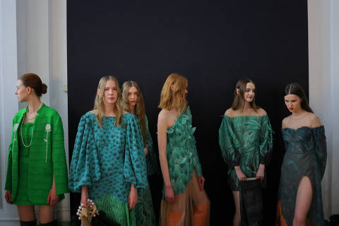Models wait backstage before presenting creations by Russian designer Alena Akhmadullinaduring during the BRICS+ Fashion Summit at the Russian State Library in Moscow, Russia November 29, 2023. REUTERS/Evgenia Novozhenina ORG XMIT: PPP-ESN001