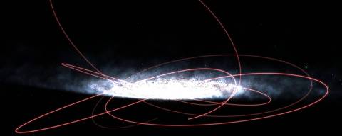 Ilustração da órbita de Gaia BH3, que fica a 2.000 anos-luz da Terra