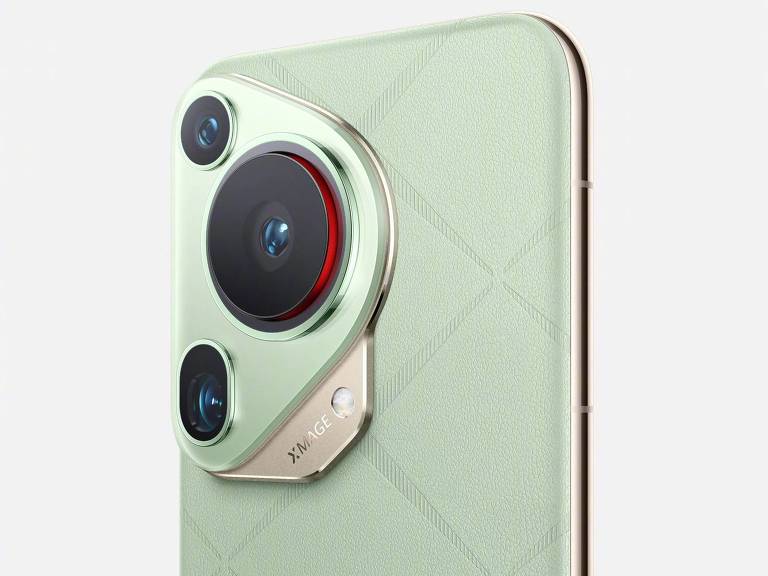 Imagem de novo smartphone da Huawei, Pura70, com câmera retrátil