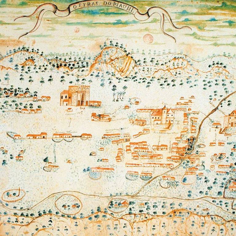 Mapa de Oeiras (PI) no fim do século 18, que integra o livro 'Imagens de Vilas e Cidades do Brasil Colonial'