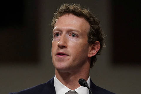 FILE PHOTO: Meta's CEO Mark Zuckerberg testifies during the Senate Judiciary Committee hearing on online child sexual exploitation at the U.S. Capitol, in Washington, U.S., January 31, 2024. REUTERS/Nathan Howard/File Photo ORG XMIT: FW1