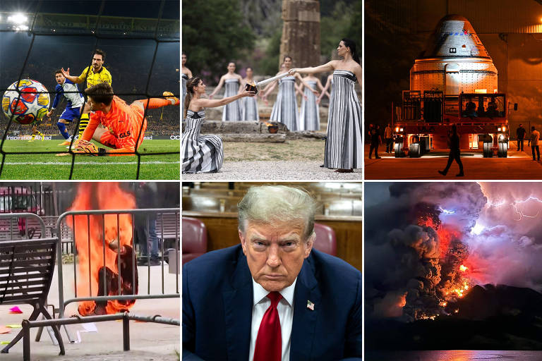 O mundo em 15 fotos; Julgamento de Trump, Champions League, vulcão na Indonésia
