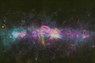 An undated image produced by David Chuss, a physicist at Villanova University, and an international team of astronomers for a project known as FIREPLACE (Far-InfraRed Polarimetric Large Area CMZ Exploration) that reveals previously invisible details in a stretch of the central Milky Way 500 light-years wide. (Villanova University/Paré, Karpovich, Chuss (PI) via The New York Times)