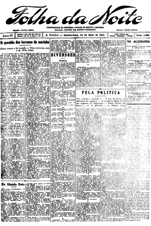 Primeira Página da Folha da Noite de 14 de maio de 1924