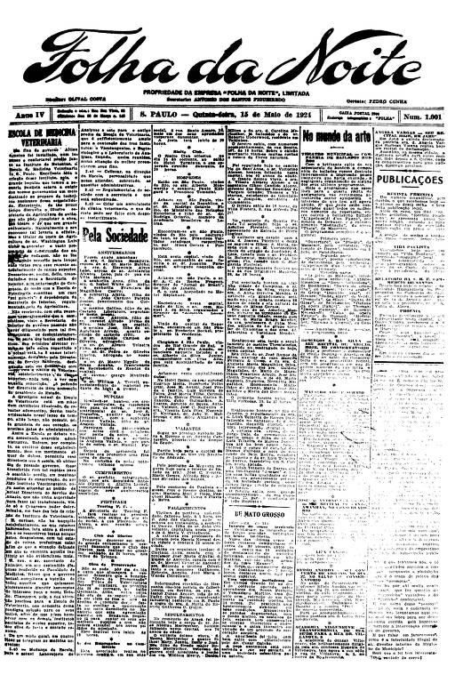 Primeira Página da Folha da Noite de 15 de maio de 1924