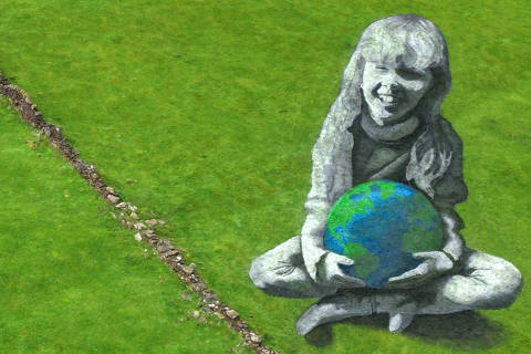A drone view of a large-scale land art piece by local artists Sand In Your Eye of a girl holding the Earth for Earth Day in Hebden Bridge, Britain April 19, 2024. REUTERS/Molly Darlington ORG XMIT: PPP_earth2