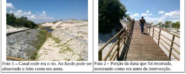 Imagem de 2022 que consta no inquérito mostra recorte de duna e como era o leito do rio antes