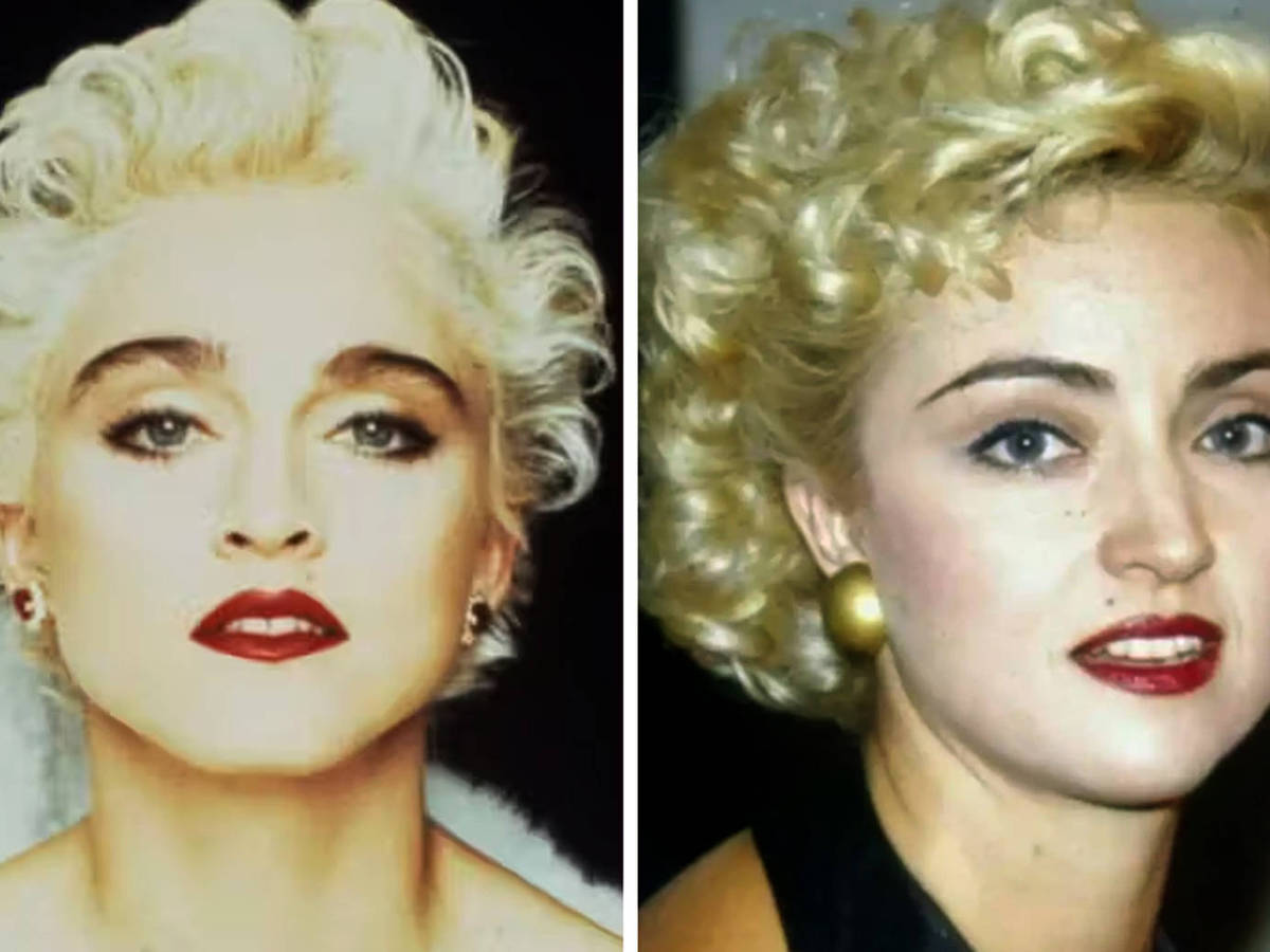 Madonna (à esq.) e Regina Restelli em fotos do início dos anos 1990