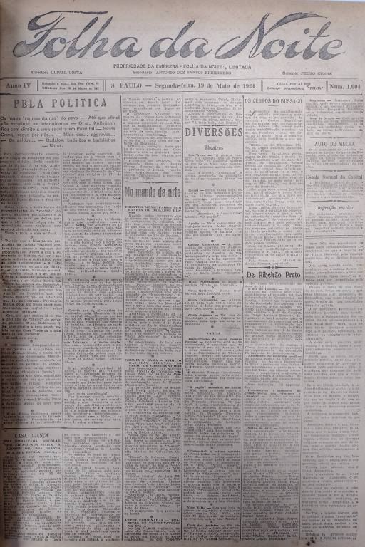 Primeira Página da Folha da Noite de 19 de maio de 1924