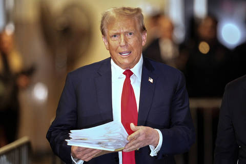 Former U.S. President Donald Trump leaves Manhattan Supreme Court on the 6th day of the hush money trial against him on April 23 2024. Curtis Means/Pool via REUTERS ORG XMIT: GPD