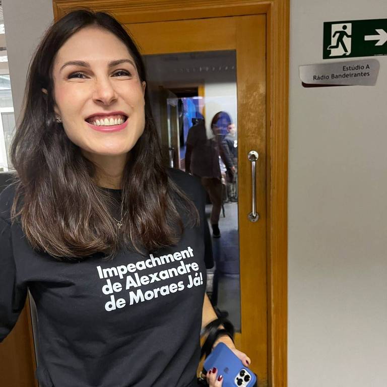 Pré-candidata do Novo, Marina Helena usa camiseta com pedido de impeachment de Alexandre de Moraes