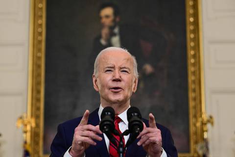 TOPSHOT - US President Joe Biden speaks after signing the foreign aid bill at the White House in Washington, DC, on April 24, 2024. The $95 billion package of assistance to Ukraine, Israel and Taiwan also provides needed humanitarian assistance to Gaza, Sudan and Haiti, and a measure to ban TikTok in the US. (Photo by Jim WATSON / AFP)