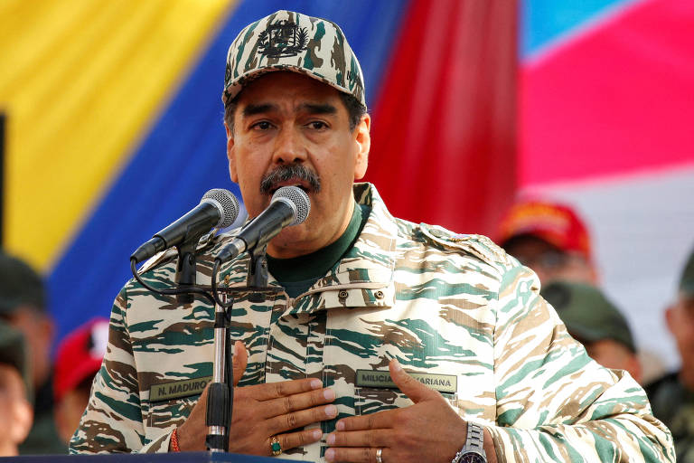 O ditador da Venezuela, Nicolás Maduro, durante ato em Caracas para homenagear Hugo Chávez