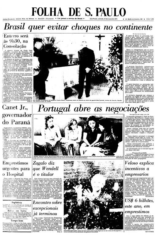 Primeira Página da Folha de 25 de abril de 1974