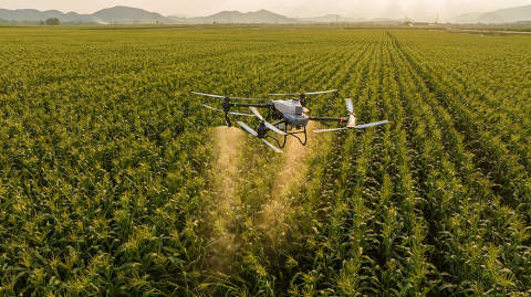 Drone agrícola da Jacto, multinacional que entrou no segmento e fez o anúncio na Agrishow, em Ribeirão Preto