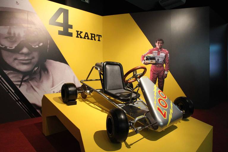 Kart usado por Ayrton Senna quando foi campeão pela primeira vez em uma exposição interativa