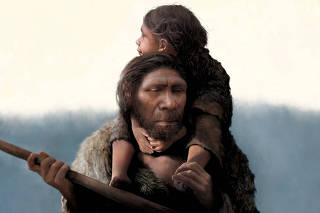 A reconstruction of a Neanderthal father and his daughter is seen in this undated handout image