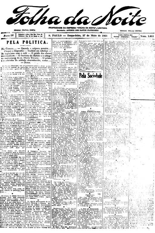 Primeira Página da Folha da Noite de 27 de maio de 1924
