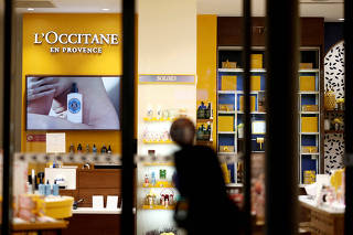 FILE PHOTO: Cosmetic products displayed in the window of a L?Occitane cosmetics store in central Paris