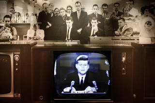FILE PHOTO: Display shows excerpts to U.S. President John F. Kennedy's televised address about the Cuban Missile Crisis at the Kennedy Library in Boston