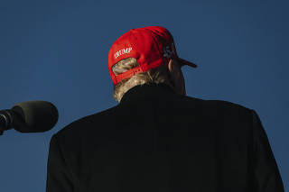 Former President Donald Trump speaks during a rally at a fairgrounds in Schnecksville, Pa., April 13, 2024. (Michelle Gustafson/The New York Times)