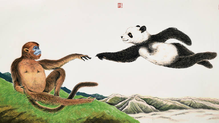 Pintura do artista chinês Liu Zhong, fundador da Panda Art Development Foundation