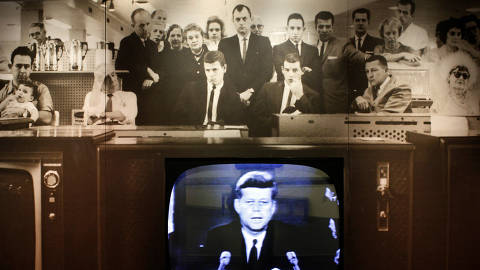FILE PHOTO: A display shows excerpts to U.S. President John F. Kennedy's October 22, 1962 televised address about the Cuban Missile Crisis, part of an exhibit titled 