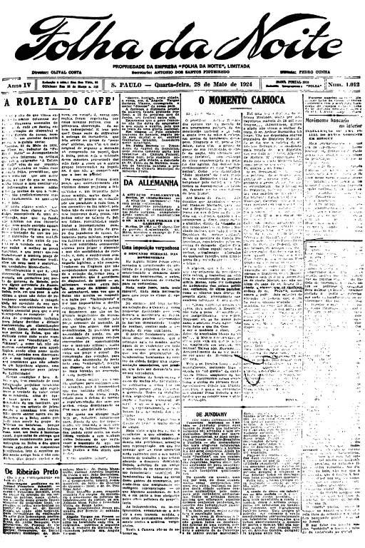 Primeira Página da Folha da Noite de 28 de maio de 1924