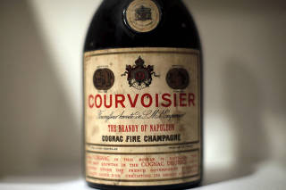 FILE PHOTO: A bottle of Courvoisier, Fine Champagne Cognac 1884 is displayed at Christie's in New York